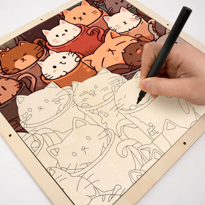Cats in Cups - Wooden Coloring Puzzle