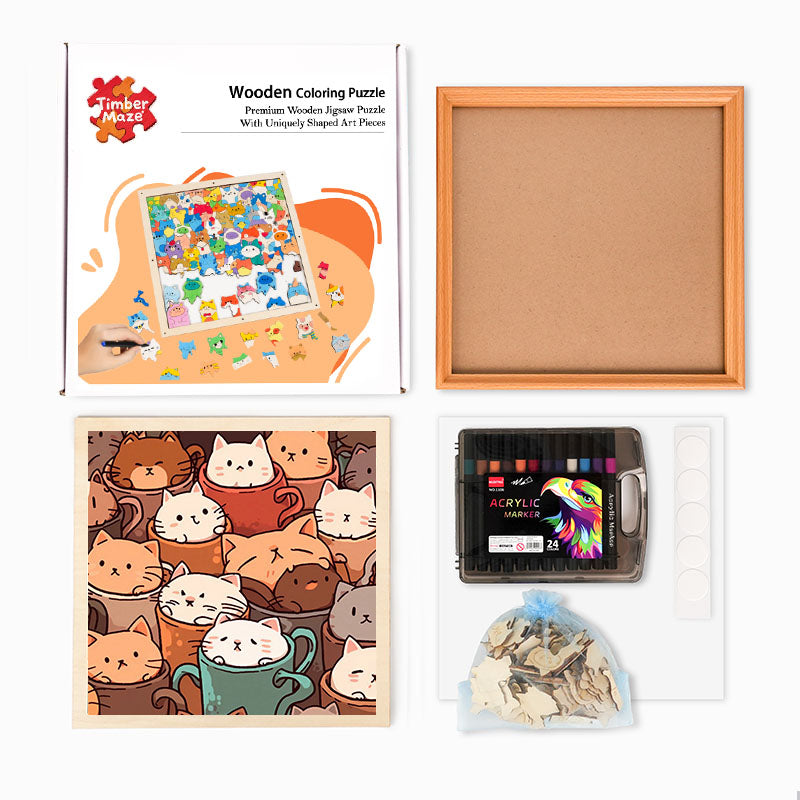 Cats in Cups - Wooden Coloring Puzzle