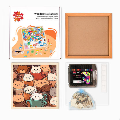 Cats in Cups - Wooden Coloring Puzzle
