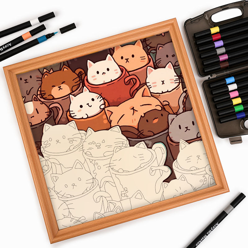 Cats in Cups - Wooden Coloring Puzzle