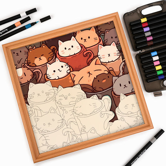 Cats in Cups - Wooden Coloring Puzzle