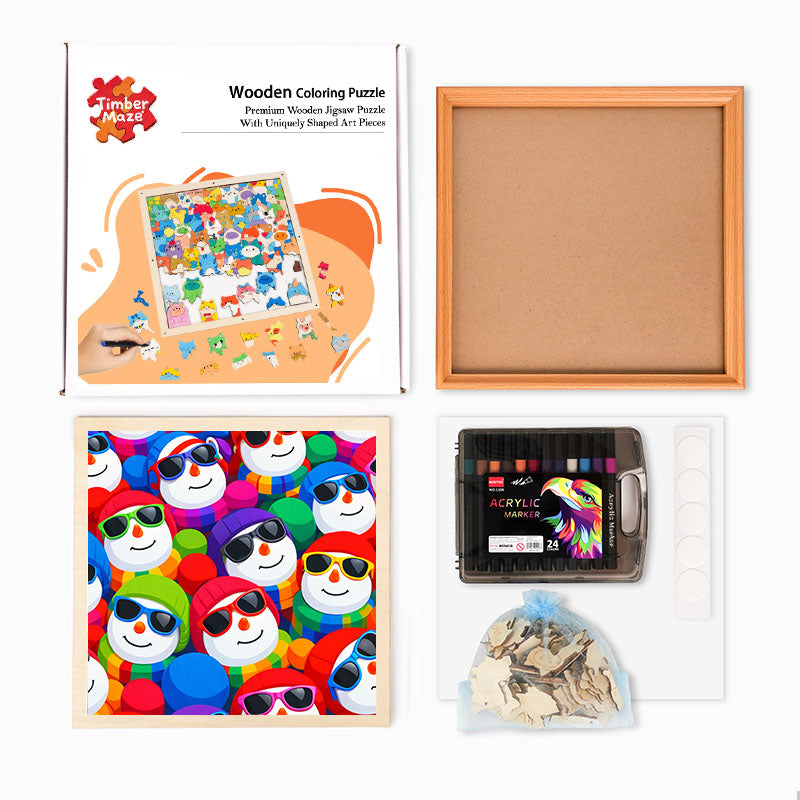 Cool Snowmen - Wooden Coloring Puzzle