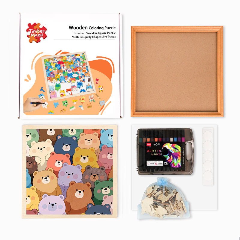 Cute Bears - Wooden Coloring Puzzle