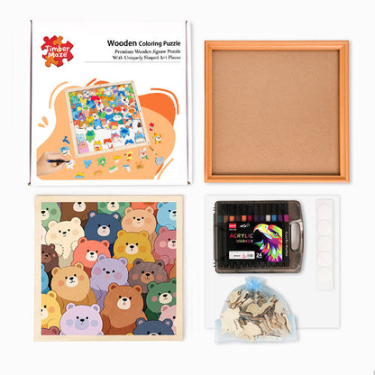 Cute Bears - Wooden Coloring Puzzle
