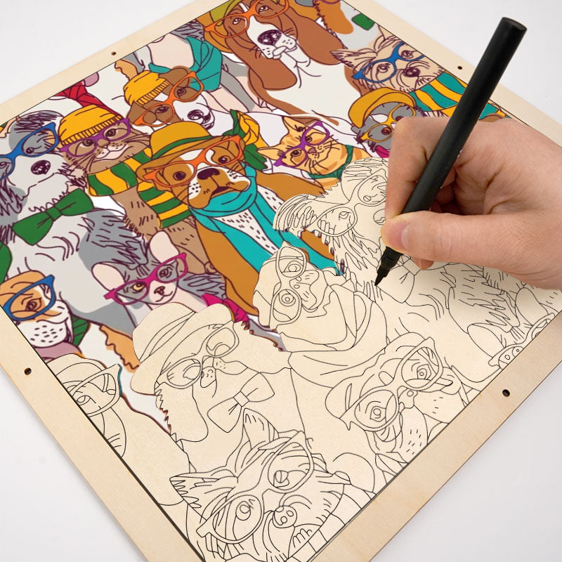 Dogs with Glasses - Wooden Coloring Puzzle