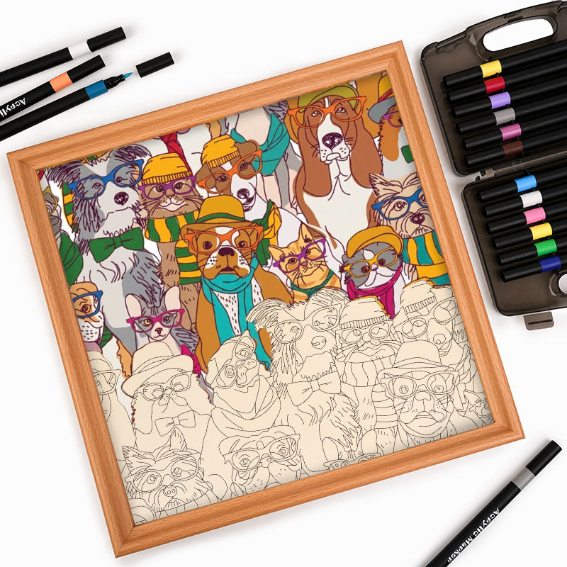 Dogs with Glasses - Wooden Coloring Puzzle