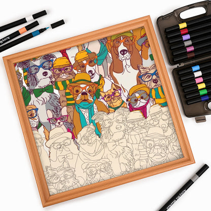Dogs with Glasses - Wooden Coloring Puzzle