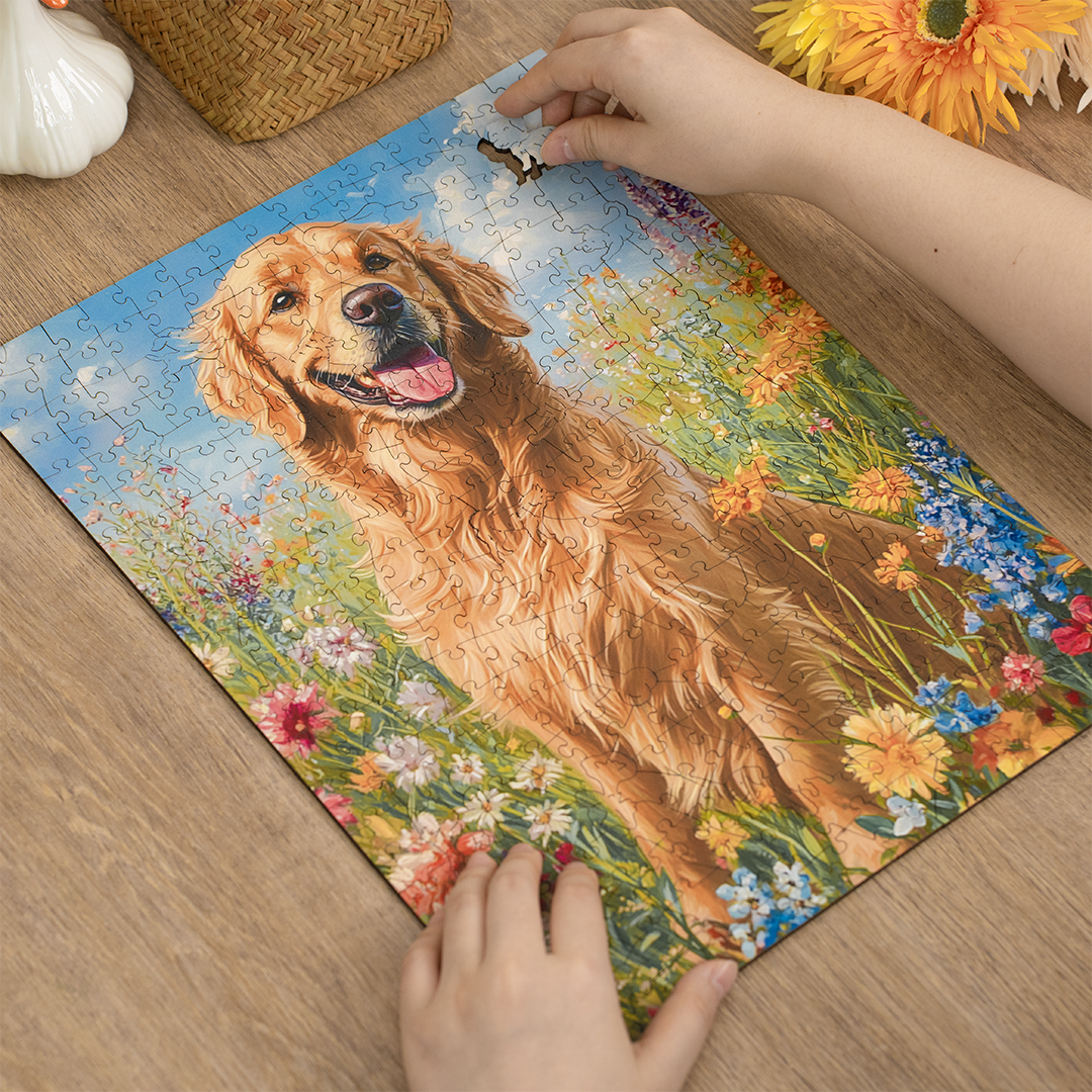 Golden Retriever In The Sun - Wooden Jigsaw Puzzle