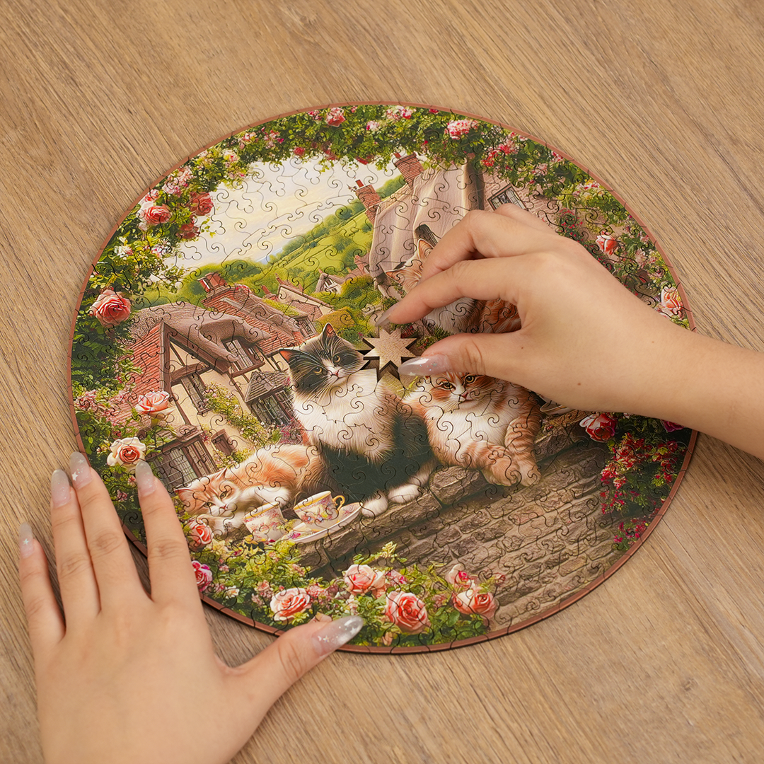 Cats & Tea Time - Wooden Jigsaw Puzzle