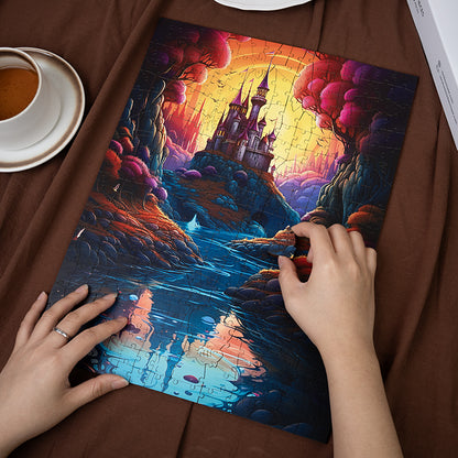 River Castle at Dusk - Wooden Jigsaw Puzzle