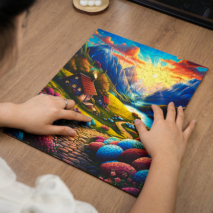 Serene Valley Retreat - Wooden Jigsaw Puzzle