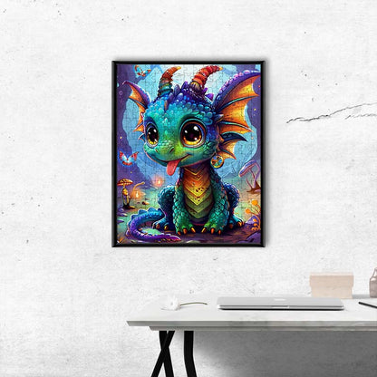Playful Baby Dragon in Enchanted Forest - Wooden Jigsaw Puzzle