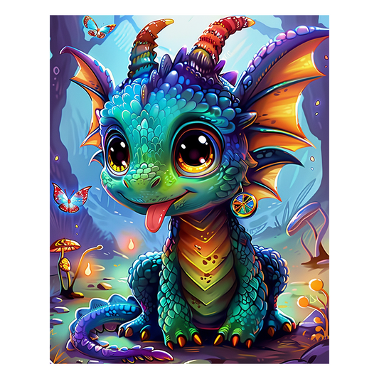 Playful Baby Dragon in Enchanted Forest - Wooden Jigsaw Puzzle