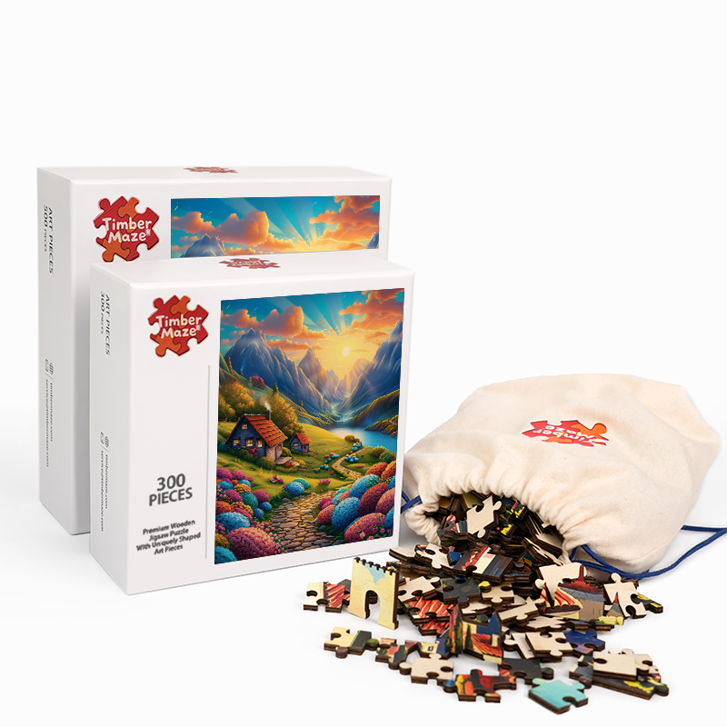 Serene Valley Retreat - Wooden Jigsaw Puzzle