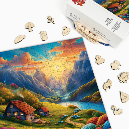 Serene Valley Retreat - Wooden Jigsaw Puzzle