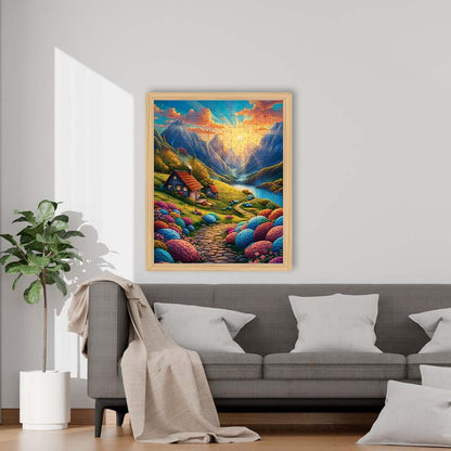 Serene Valley Retreat - Wooden Jigsaw Puzzle