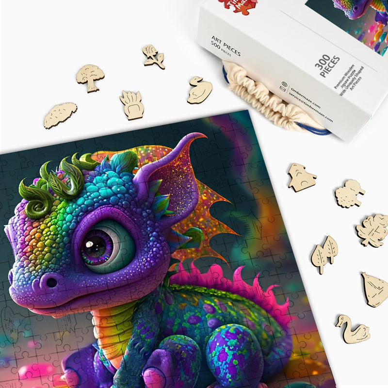 cute little dragon - Wooden Jigsaw Puzzle