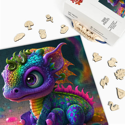 cute little dragon - Wooden Jigsaw Puzzle