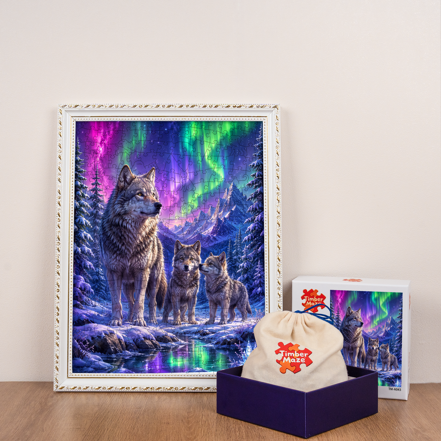 Aurora Wolf Family - Wooden Jigsaw Puzzle