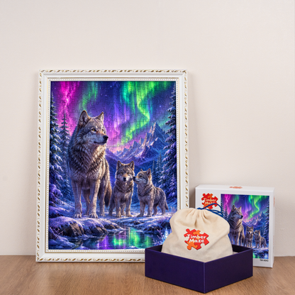 Aurora Wolf Family - Wooden Jigsaw Puzzle