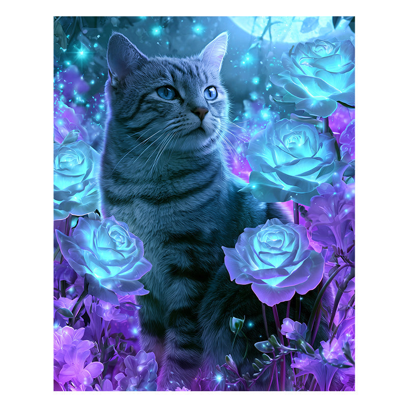 Blue Rose Cat - Wooden Jigsaw Puzzle