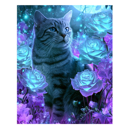 Blue Rose Cat - Wooden Jigsaw Puzzle