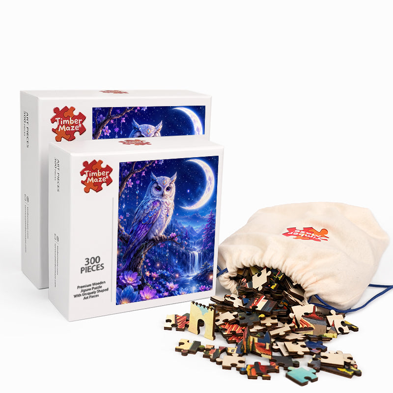 Celestial Moon Owl - Wooden Jigsaw Puzzle