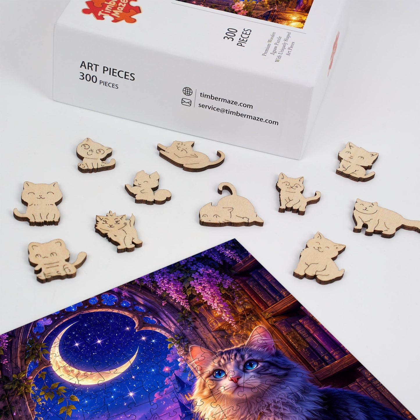 Moonlit Cat - Wooden Jigsaw Puzzle