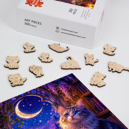 Moonlit Cat - Wooden Jigsaw Puzzle