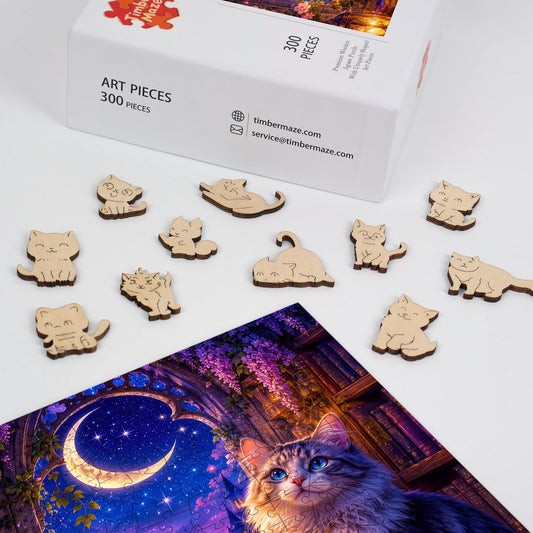 Moonlit Cat - Wooden Jigsaw Puzzle