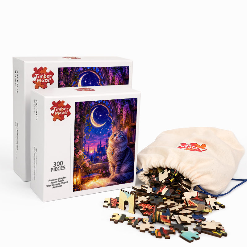 Moonlit Cat - Wooden Jigsaw Puzzle
