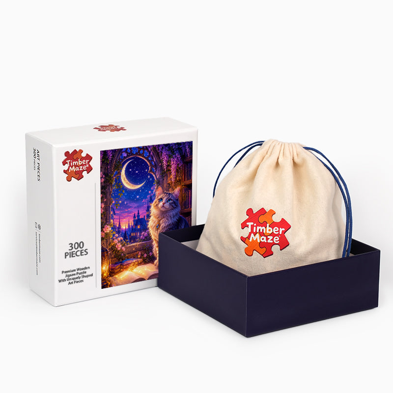 Moonlit Cat - Wooden Jigsaw Puzzle