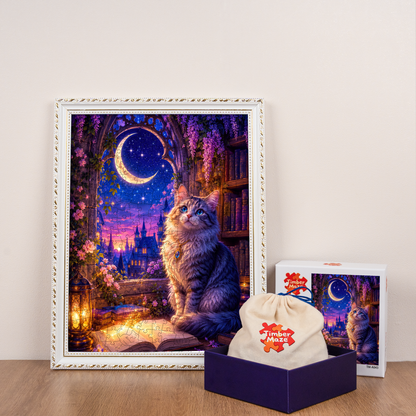 Moonlit Cat - Wooden Jigsaw Puzzle