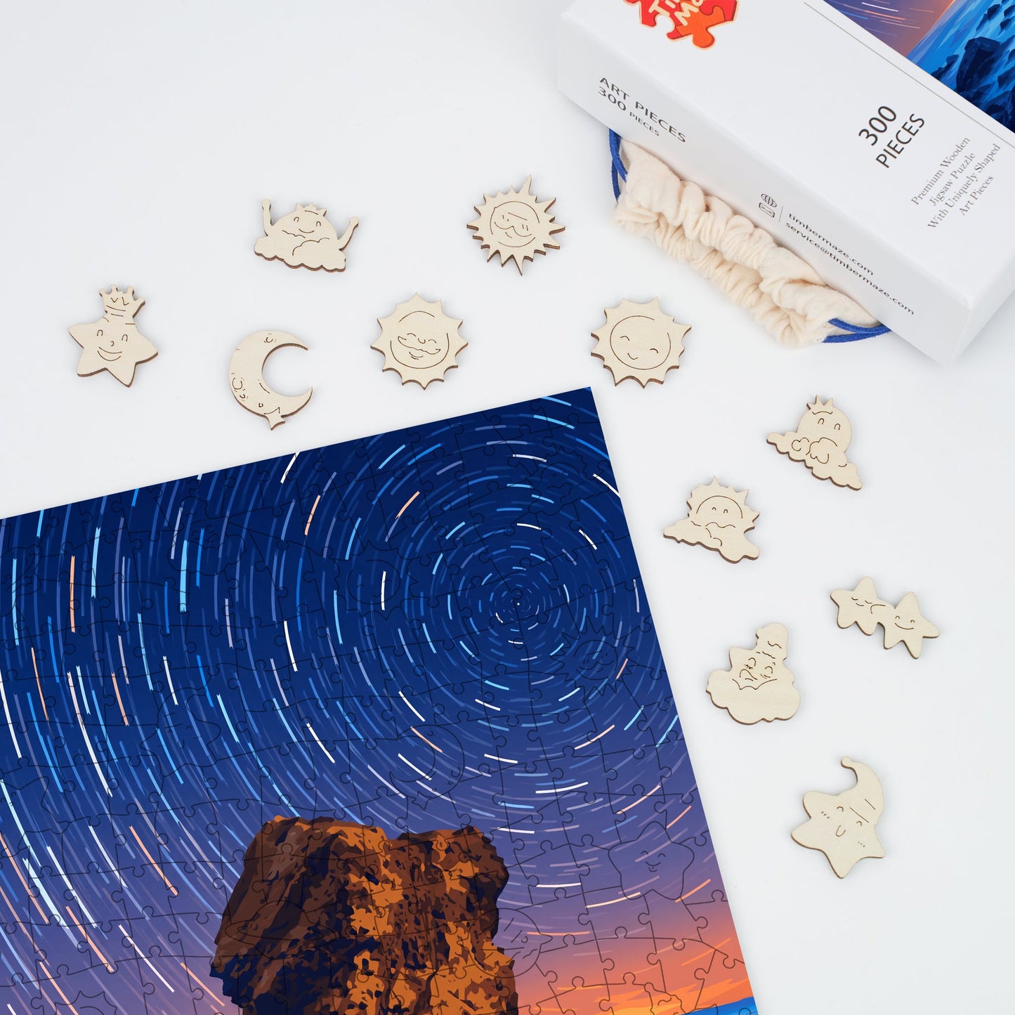 Star Trails Over the Sea - Wooden Jigsaw Puzzle