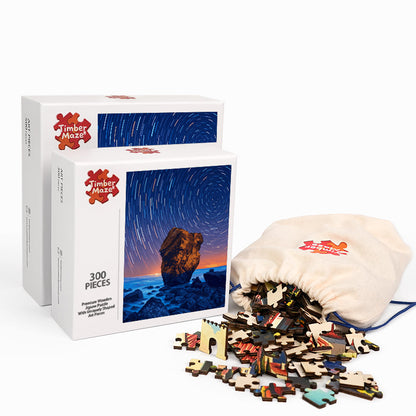 Star Trails Over the Sea - Wooden Jigsaw Puzzle