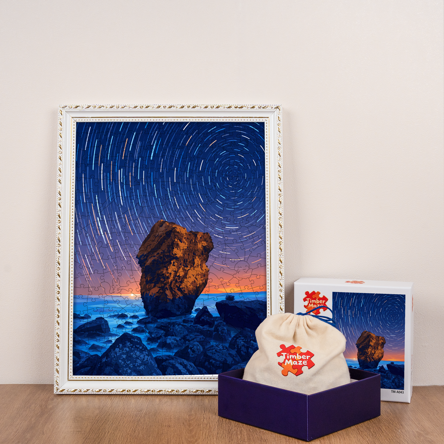 Star Trails Over the Sea - Wooden Jigsaw Puzzle