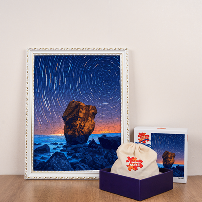 Star Trails Over the Sea - Wooden Jigsaw Puzzle