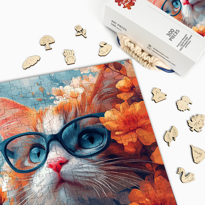 Cat with Glasses - Wooden Jigsaw Puzzle