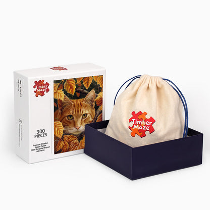 Leaves & Cat - Wooden Jigsaw Puzzle