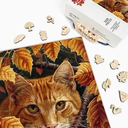 Leaves & Cat - Wooden Jigsaw Puzzle