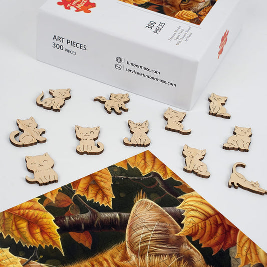 Leaves & Cat - Wooden Jigsaw Puzzle