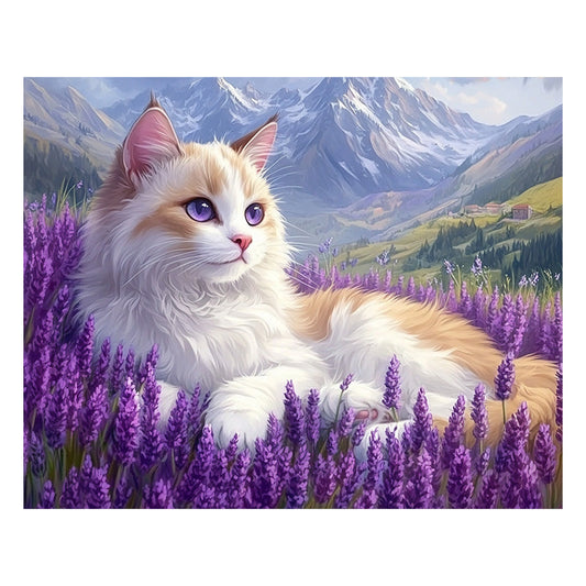 Ragdoll cat in lavender field - Wooden Jigsaw Puzzle