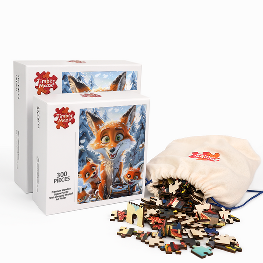 Winter Fox Family Fun - Wooden Jigsaw Puzzle