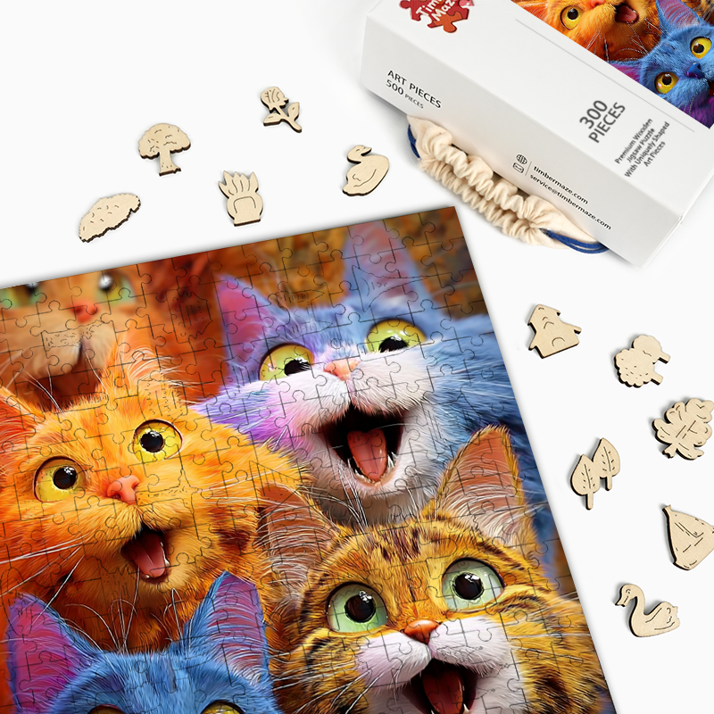 Rainbow Meow-tastic - Wooden Jigsaw Puzzle