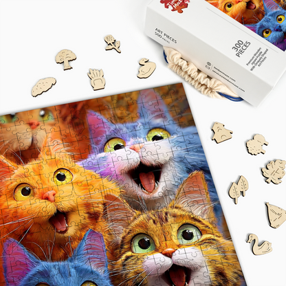Rainbow Meow-tastic - Wooden Jigsaw Puzzle
