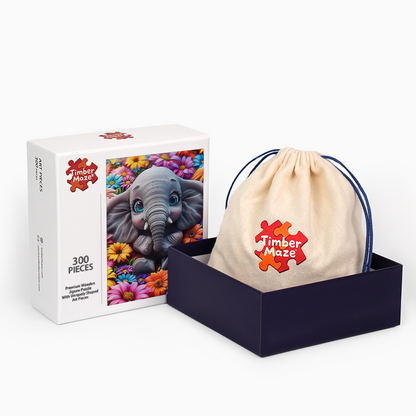 Baby Elephant with Flowers - Wooden Jigsaw Puzzle