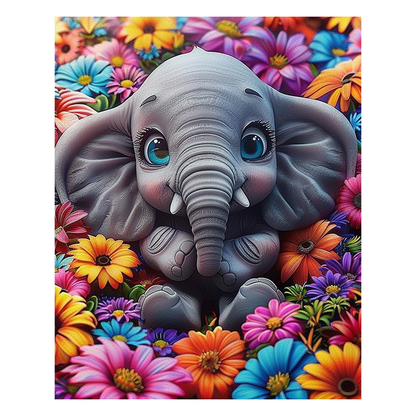 Baby Elephant with Flowers - Wooden Jigsaw Puzzle