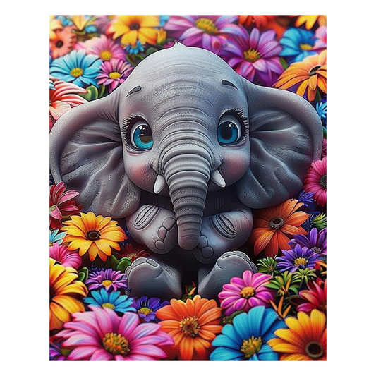 Baby Elephant with Flowers - Wooden Jigsaw Puzzle