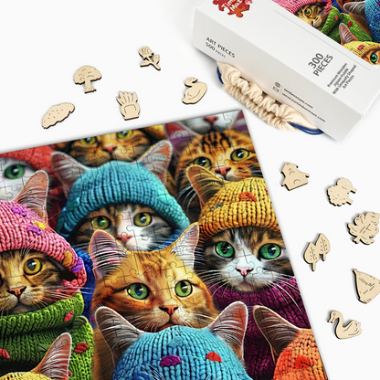 Cats in Knitted Hats - Wooden Jigsaw Puzzle