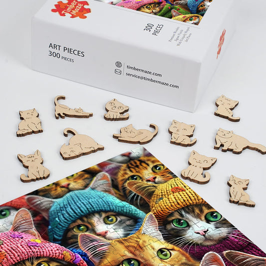 Cats in Knitted Hats - Wooden Jigsaw Puzzle